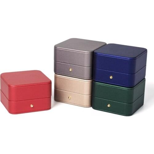 New Pu Leather Flat 5-piece Set Of Jewelry Necklaces Rings Earrings Bracelets Box Golden Button Decoration Five Colors Optional