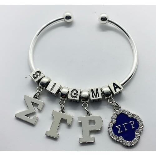 New Fashion Greek letter SIGMA GAMMA RHO metal pendant big hole beads bracelet sorority society jewelry opening wire bangle