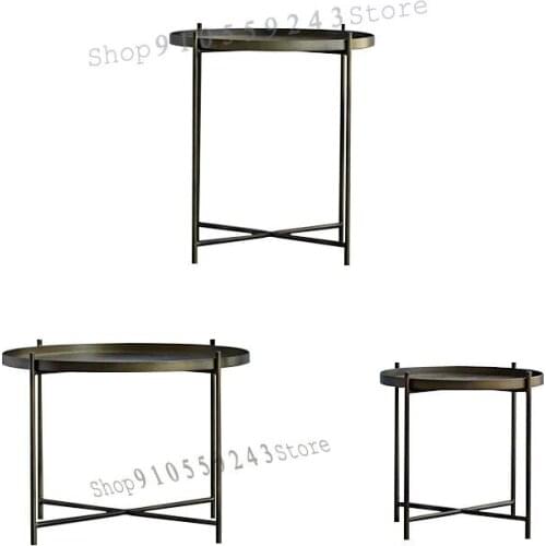 Light Luxury Simple Household Round Coffee Table Small Apartment Living Room Sofa Side Table Retro Old Wrought Iron Industrial S