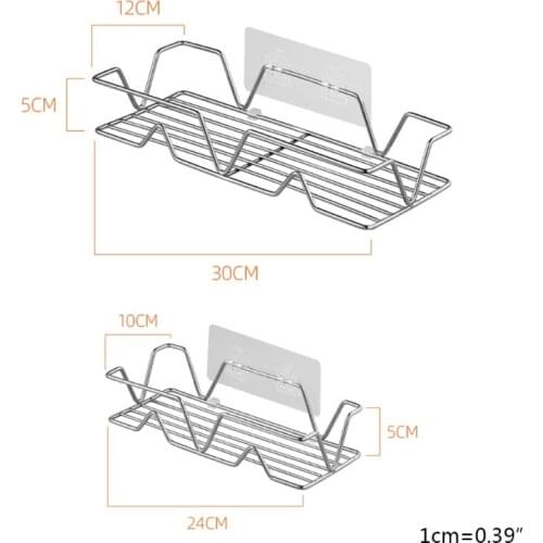 T21D No Drilling Self-Adhesive Shower Shelf with Hooks Wall Hanging Basket Stainless Steel Organizer for Home Bathroom Kitchen