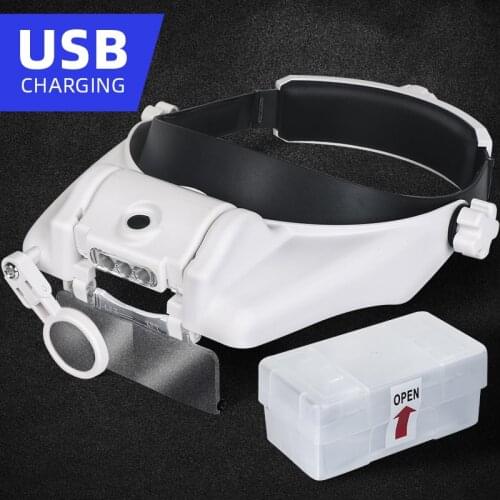 TUNGFULL Magnifying Glass with Led Lights Illuminated Magnifier Lamp Wearing Style 1.5x 2x 2.5x 3x 3.5x 8 Magnifying Headset