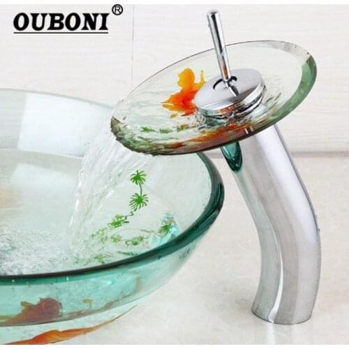 Water Tap Goldfish Design Chrome Brass Transparent Tempered Glass Waterfall Faucet Glass Bathroom Sink Tap Mixer Faucet