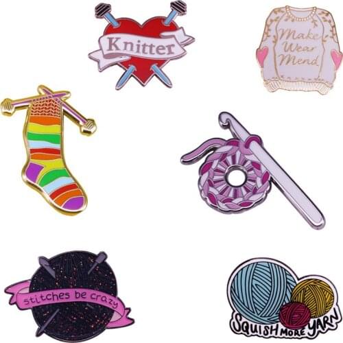 Knitting Theme Pin Crochet Yarn Brooch Rainbow Socks Badge Gift For Her