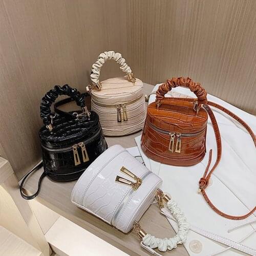 High quality zipper box crocodile bucket women shoulder crossbody bags clutch round purses handbag