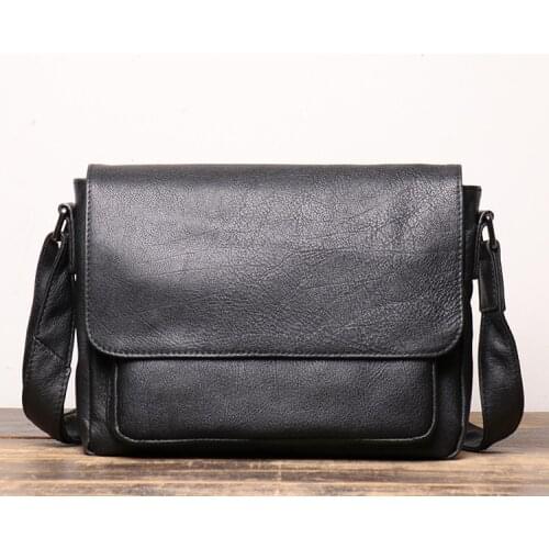 High Quality Genuine Cow Leather Men Shoulder Bag Fashion Brand Design Business Crossbody Bags Black Messenger Ipad Bag