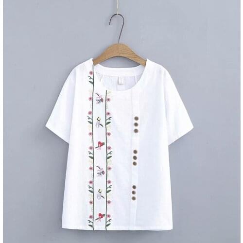 Plus Size Women t sgirt Summer TShirts Embroidery Short Sleeve Tunic Tops