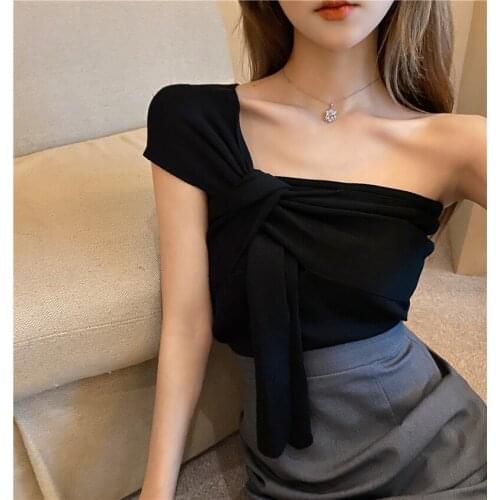 Camisole Design Sense Black Knitted Camisole Womens Summer New Slim Slimming Crop Top
