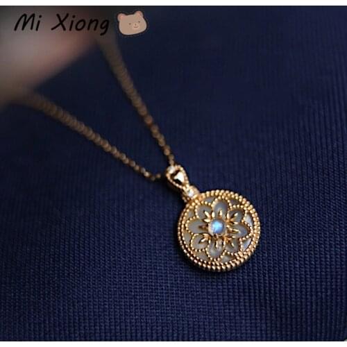 Mi Xiong 925 Sterling Silver Necklaces for Womens Luxury Jewelry Diamond Flower Pendant with Chain Classic Party Wedding Cute