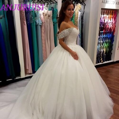 ANJURUISI Robe de mariage 2020 Beaded Cap Sleeve Ball Gown Wedding dresses Plus Size Lace up Back Bridal Gowns Vestidos de novia
