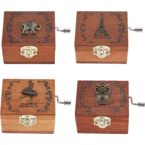 1pc Wooden Hand Crank Music Box Hand Cranked Mechanical Classic Craft happy birthday new year Christmas gift