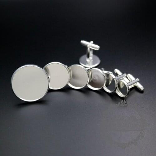 12-25mm setting silver round bezels base tray setting brass cuff links wedding cufflinks blanks supplies 1500144
