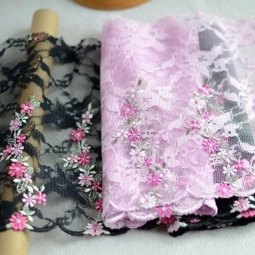 2M/lot 18cm wide black/ pink embroidered lace trim garments/dress trim X274