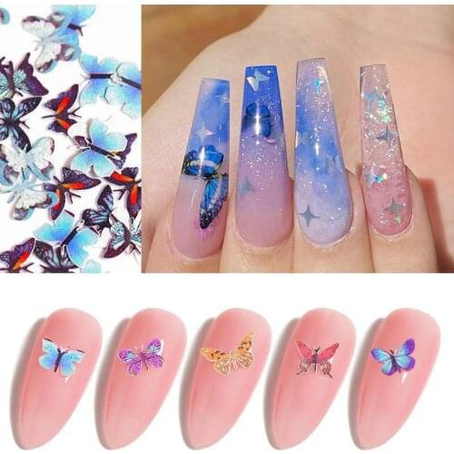 3D Holographic Laser Glitter Flakes Butterfly Shape Nail sticks Silver Gold Sequins DIY Manicuring Nail Art Decorations Decals