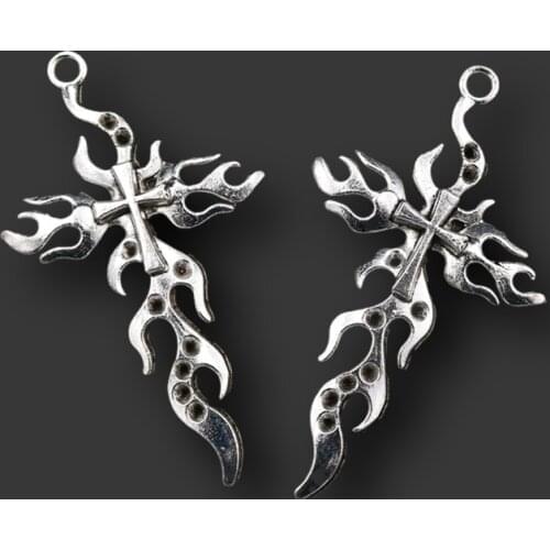 5pcs Silver Plated Flame Crosses Pendants Retro Necklace Earring Accessories DIY Charms Jewelry Crafts Making 63*36mm A1763
