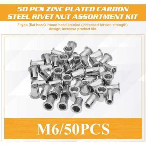 50pcs Zinc Plated Rivetnuts Blind Set Nutserts Threaded Insert Nutsert Cap Flat Head Rivet Nuts Carbon Steel M6