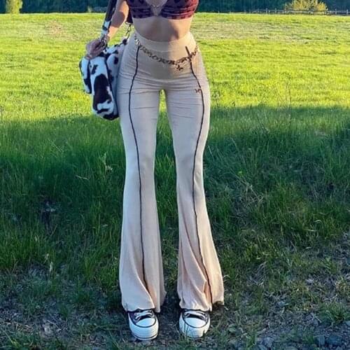 90s Vintage Flare Pants Women Casual Slim Fit High Waist E-girl Aesthetic Trousers Y2K Female Harajuku Sweatpants Joggers