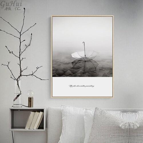 Water Hazy Umbrella Black and White Nordic Modern Landscape Canvas Painting Artistic Conception Poster Room Decor Wall Picture