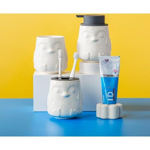 Ceramic Bathroom Animal Four-piece Wash Set Bathroom Supplies Mouthwash Cup Toothbrush Holder Lotion Bottle Set Home Decoration