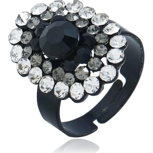 Hot Fashion Simple Black Gold Color Crystal Rhinestone Statement Adjustable Rings for Women Men Finger Rings Fashion Jewelry