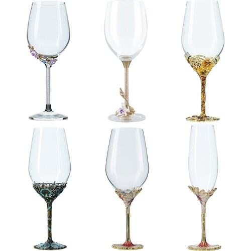 Oh Trend Promotional Enamel Creative Glass Cups Wedding Grooms Glasses Beautiful Crystal Flower Stand Wine Goblet Home Glassware