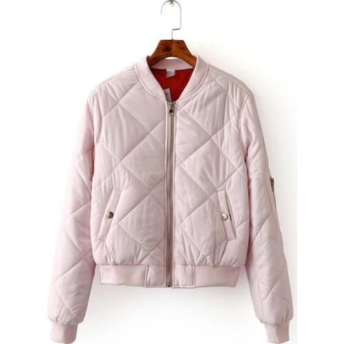 Women Bomber Jacket Quilting Quilted Jacket Short Thin Padded Side Zipper Sleeve Coat Pilots V-Neck Outerwear Top 6 Color Trendy