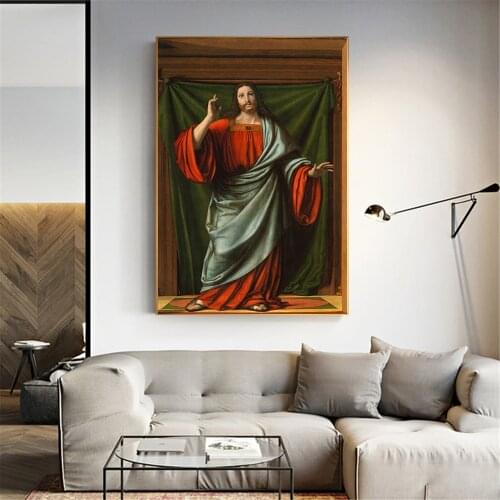 Leonardo da Vinci Reproduction The Blessing Christ Famous Oil Painting on Canvas Art Posters and Prints Wall Picture Decor