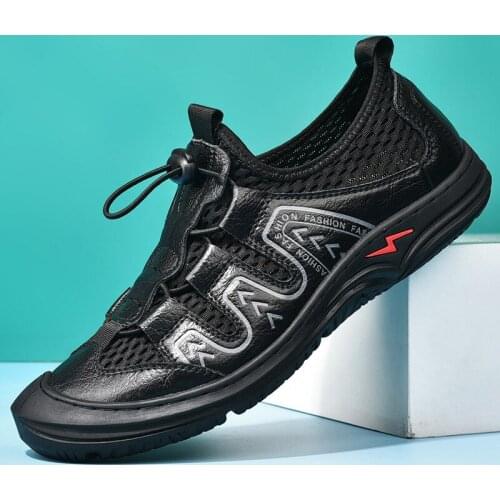 Summer Cool Mesh Mens Casual Shoes Luxury Leather Mens Outdoor Sport Shoes Bussiness Driving Leisure Shoes for Men Size 38-45