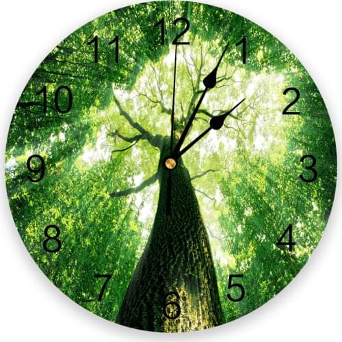 Jungle Forest Green Tree Wall Clock Modern Design Round Indoor Home Office Living Room Decoration House