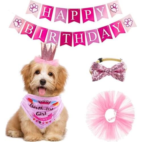Pet Clothes Dog Birthday Bandana Hat Banner Set Puppy Cute Bow Tie Scarf Party Decoration Tutu Skirt Wedding Apparel Costume C42