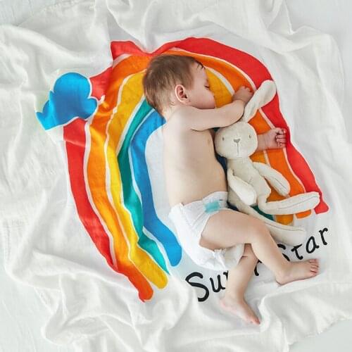 Organic cotton baby blanket newborn photo props background boy girl rainbow blanket Babys growth milestone bath towel