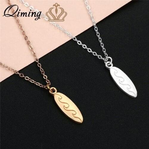 QIMING Handmade Surfboard Necklace Women Ocean Beach Jewelry Vintage Bohemia Chains Necklaces Choker Gift