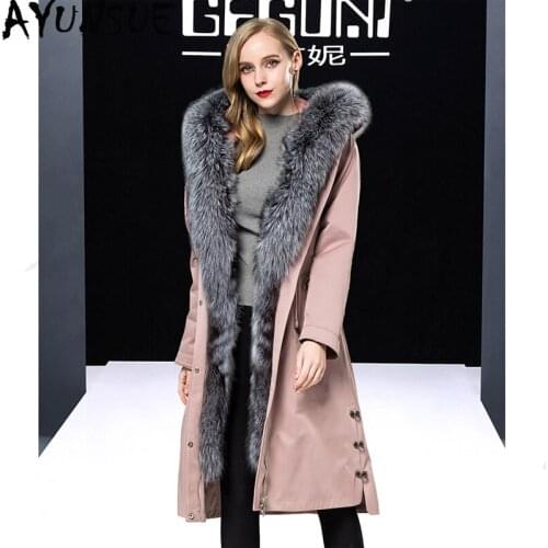 AYUNSUE Natural Rabbit Fur Liner Parka Real Fur Coat Winter Jacket Women Clothes 2020 Fox Fur Collar Long Coat Female Parkas MY