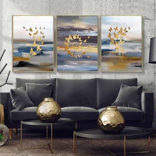 Simple Modern Abstract Landscape Oil Painting Golden Bird Butterfly Porch Light Luxury Sofa Background Wall Decoration Painting