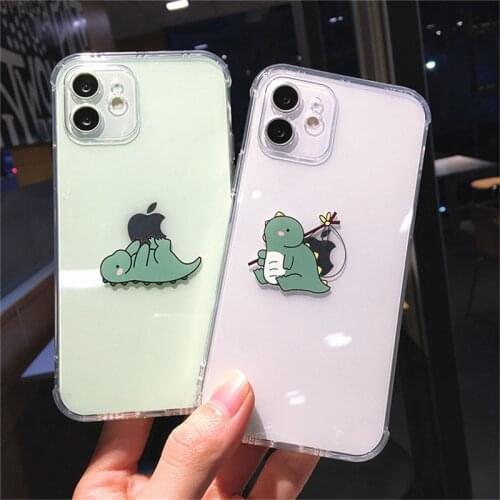 Ottwn Cute Animals Dinosaur Clear Phone Case For iPhone 12 Pro Max Mini 11 Pro Max X XR XS Max 7 8 Plus Soft TPU Silicone Cover