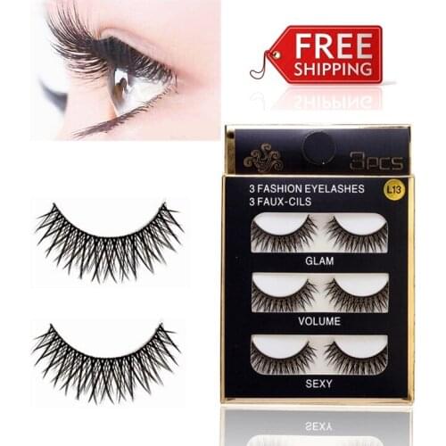 3pair/box of pure handmade false eyelash Sharpen cross section fake eyelashes Super natural roll warped eyelash