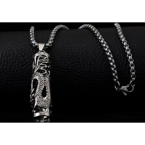 Retro Dragon column pendant necklaces for men stainless steel long necklace hip hop jewelry drop shipping