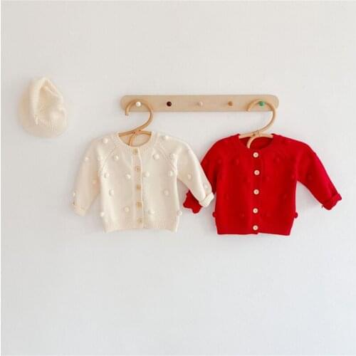 Spring and autumn all-match baby childrens handmade ball knitted jacket cotton long-sleeved newborn childrens wear