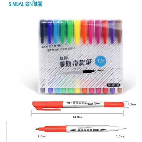 Simbalion Oil Bizarre Pen Double Head Thick/Fine Tip Art Marker Water Resistant and Quick Drying Sketch Painting on Paper, Glass