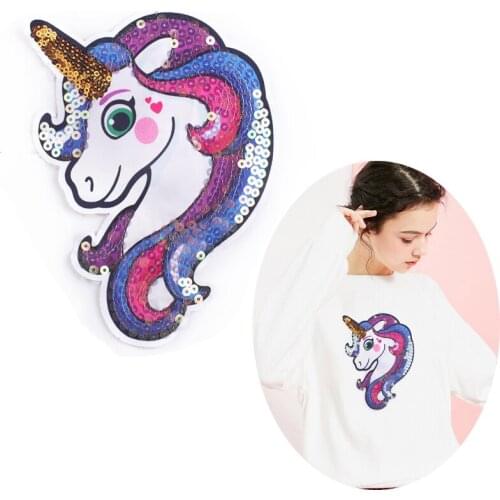 Cute Unicorn Patch Embroidery Patches for Clothes Iron on Girl clothing Sequin Patch Cartoon Badge DIY Apparel Accessorie