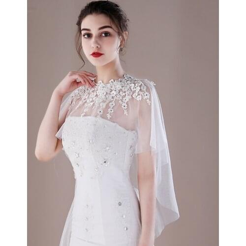 Wedding Cape Appliques Bridal Jackets Elegant Beaded Bridal Shawl Ivory Shrugs Bride Wrap