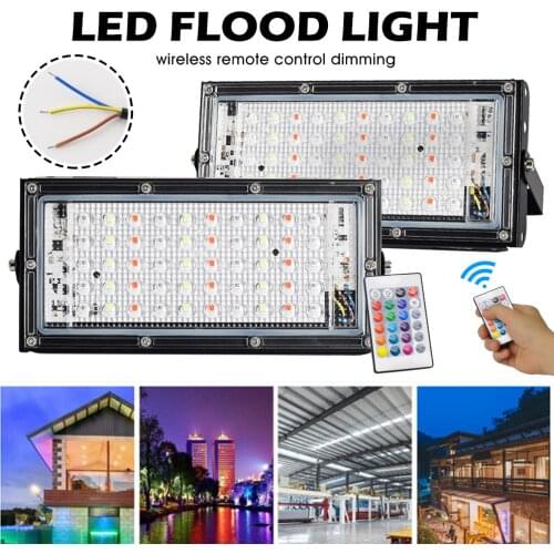 50 LEDs RGB Flood Light 50W Remote Control Outdoor Waterproof Floodlight for Yard Garden Playground Bridge Street Park