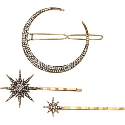 Vintage Moon Snowflake Star Hair Clip Bobby Pins - Women Lady Alloy Barrettes Hairpin Side Clip Hair Accessories