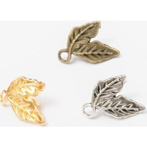 62pcs Vintage zinc alloy Double open leaf pendant charms for jewelry making3321