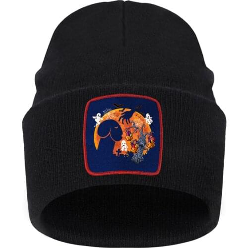 Halloween Outdoor Knitted Winter Hat Women Breathable Beaines Skiing Knit Hat Black White Casual Terror Czapka Zimowa Elastic