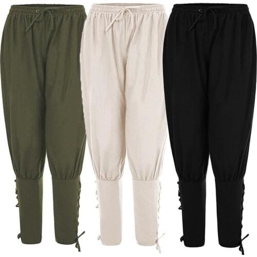 Cosplay Adult Men Medieval Renaissance Costume Loose Pants Lounge Pirate Horseman Navigator Bandage Trouse Halloween Costume