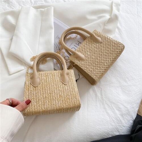 Female Summer Woven Crossbody Bags Ladies Handmade Straw Chain Shoulder Crossbody Bag Women Vacation Mini Handbags