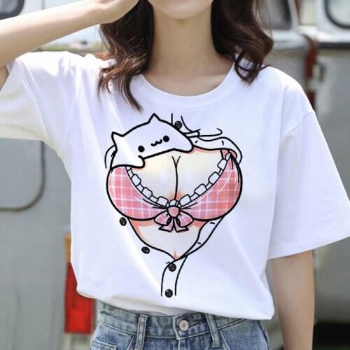 Woman Soft Tops Harajuku Kawaii chest print Cartoon T-Shirts Funny T Shirt Women Fashion Top Tees Female T-shirts