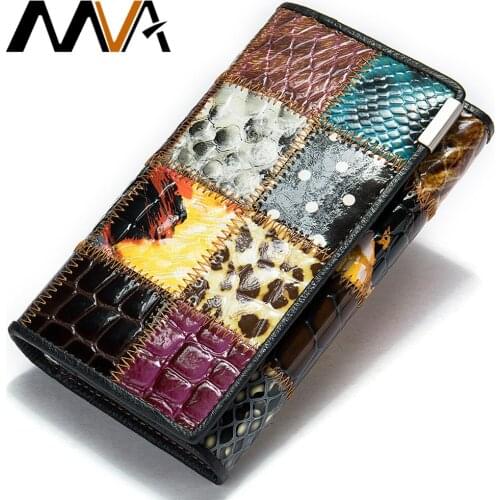 MVA Woman Purse Small Women Wallet Genuine Leather Female Wallets Fashion Hasp Portfel Rfid Card Holder Patchwork Portomonee 544