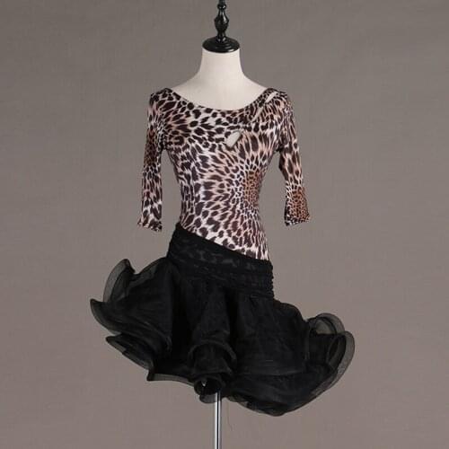 Svitania Latin Dance Dress Women Ladies Leopard Spandex Organza Dancewear Samba Dance Latin Salsa Dresses Sexy
