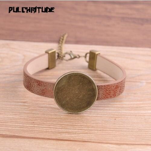 1pcs 6Color Pattern PU Bracelet Bronze Round Base Setting Cuff Blank Trays Brazel Fit 25mm Glass Cameo Dome Cabochon DIY Jewelry